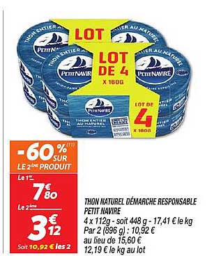 LOT DE 4 THON NATUREL DÉMARCHE RESPONSABLE PETIT NAVIRE
