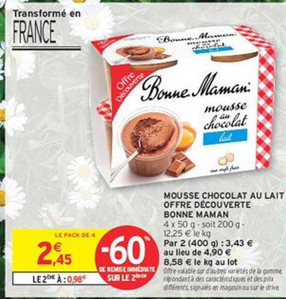 Mousse Chocolat au Lait Offre Découverte Bonne Maman