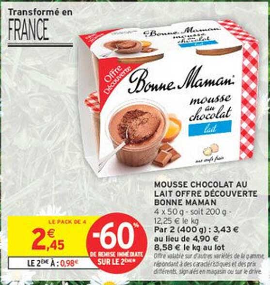 Mousse chocolat au lait Offre Découverte Bonne Maman