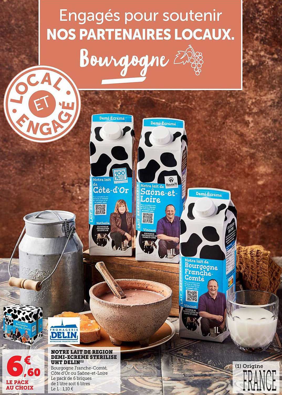 NOTRE LAIT DE RÉGION DEMI-ECRÉMÉ STERILISE UHT DELIN