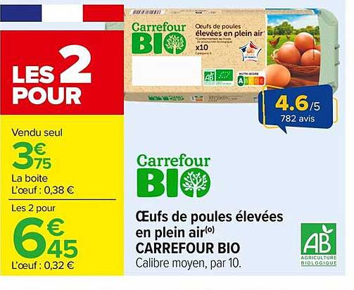 Œufs de poules élevées en plein air CARREFOUR BIO