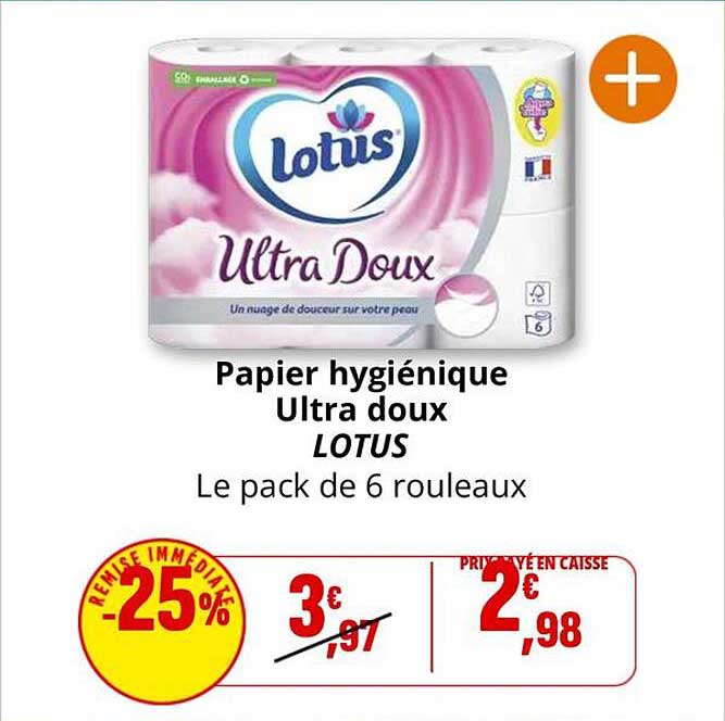 Papier hygiénique Ultra doux LOTUS Le pack de 6 rouleaux