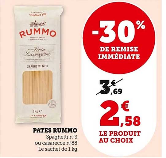 PATES RUMMO Spaghetti n°3 ou casarecce n°88 Le sachet de 1 kg