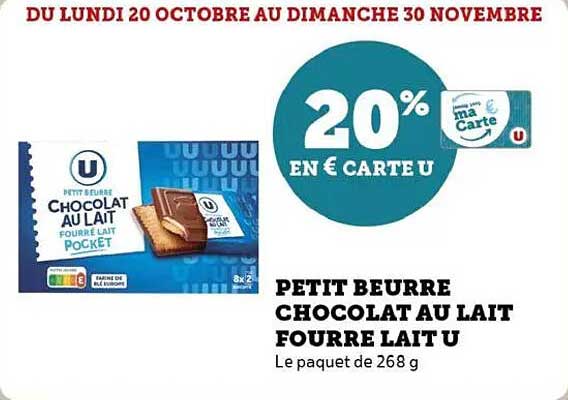 PETIT BEURRE CHOCOLAT AU LAIT FOURRE LAIT U