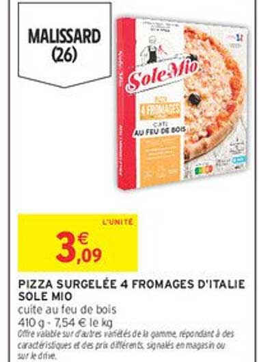 PIZZA SURGELÉE 4 FROMAGES D'ITALIE SOLE MIO