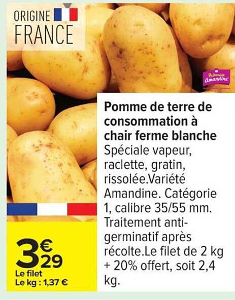 Pomme de terre de consommation à chair ferme blanche