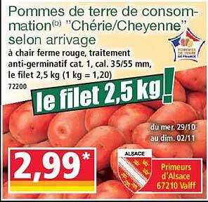 Pommes de terre de consommation "Chérie/Cheyenne" selon arrivage