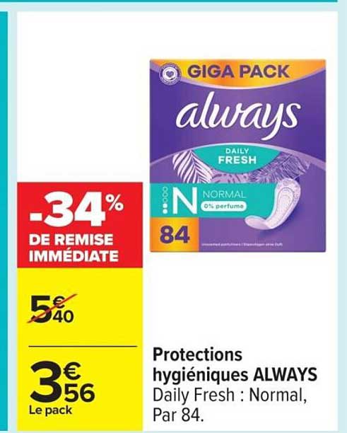 Protections hygiéniques ALWAYS Daily Fresh : Normal, Par 84