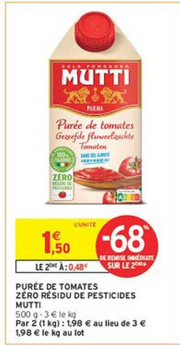 PURÉE DE TOMATES ZÉRO RÉSIDU DE PESTICIDES MUTTI
