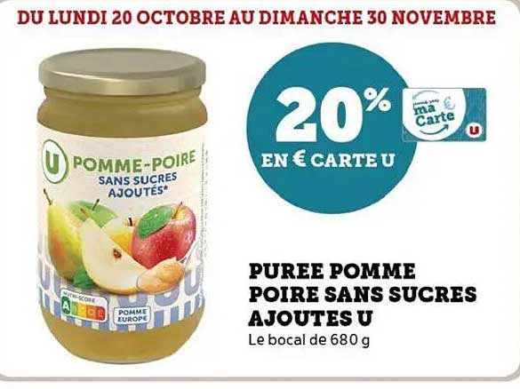 PURÉE POMME POIRE SANS SUCRES AJOUTÉS U