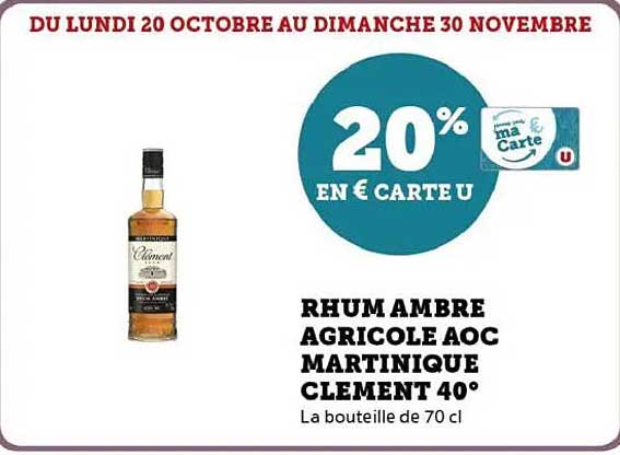 RHUM AMBRE AGRICOLE AOC MARTINIQUE CLEMENT 40°