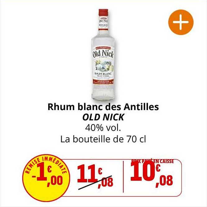 Rhum blanc des Antilles OLD NICK 40% vol.