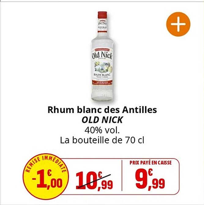 Rhum blanc des Antilles OLD NICK 40% vol. La bouteille de 70 cl