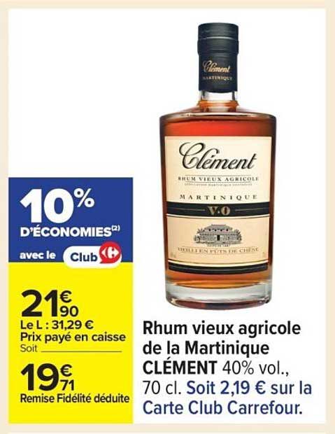 Rhum vieux agricole de la Martinique CLÉMENT 40% vol., 70 cl
