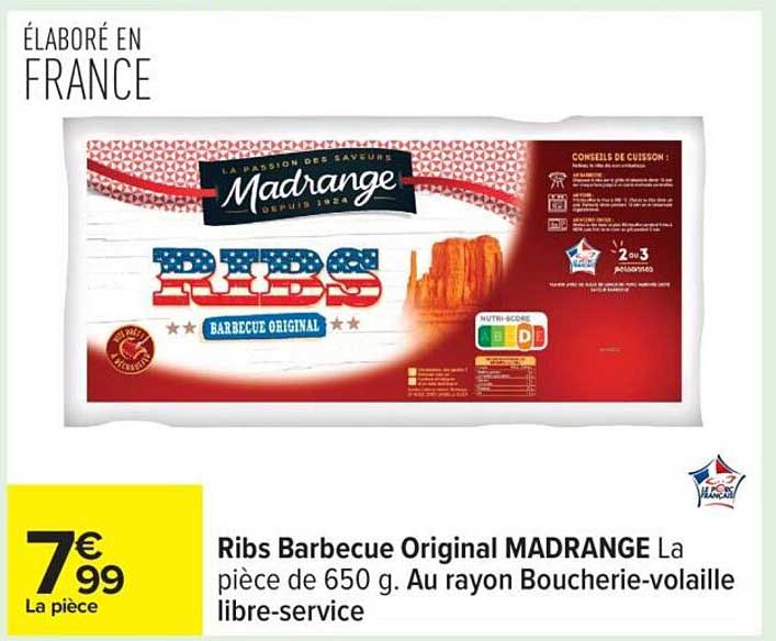 Ribs Barbecue Original MADRANGE La pièce de 650 g.