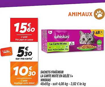SACHETS FRAÎCHEUR LA CARTE MIXTE EN GELÉE 1+ WHISKAS