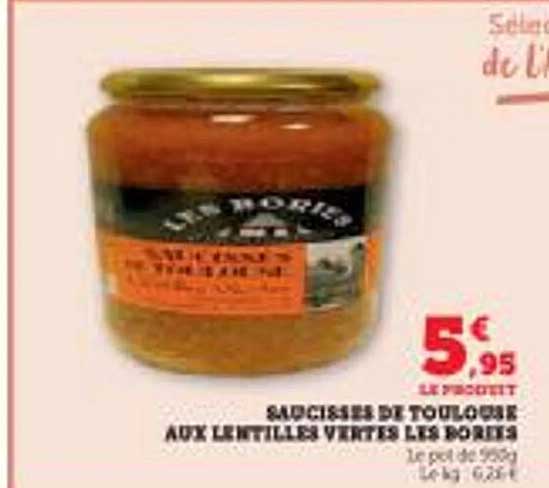 Saucisses de Toulouse aux lentilles vertes Les Bories