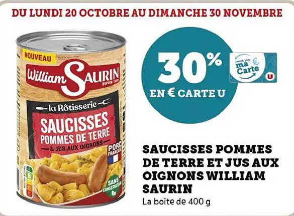 Saucisses pommes de terre et jus aux oignons William Saurin