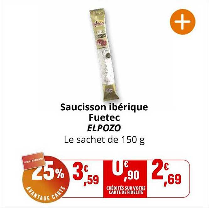 Saucisson ibérique Fuetec ELPOZO Le sachet de 150 g
