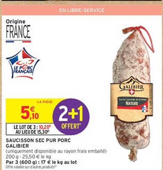 SAUCISSON SEC PUR PORC GALIBIER