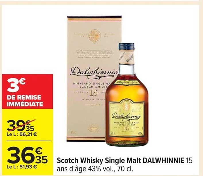 Scotch Whisky Single Malt DALWHINNIE 15 ans d'âge 43% vol., 70 cl