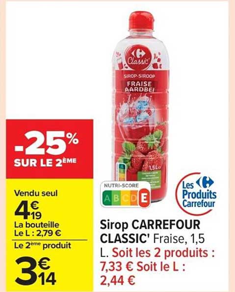 Sirop CARREFOUR CLASSIC' Fraise, 1,5 L