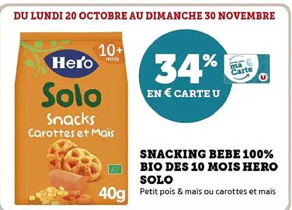SNACKING BEBE 100% BIO DES 10 MOIS HERO SOLO