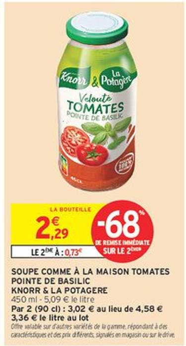 SOUPE COMME À LA MAISON TOMATES POINTE DE BASILIC