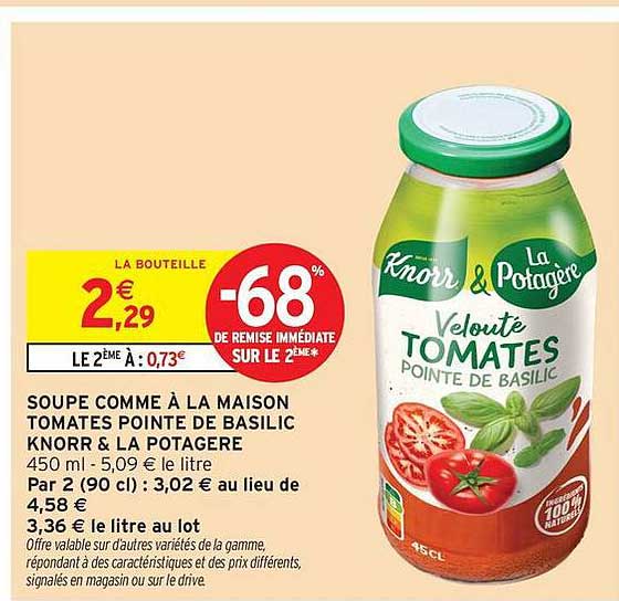 SOUPE COMME À LA MAISON TOMATES POINTE DE BASILIC KNORR & LA POTAGERE