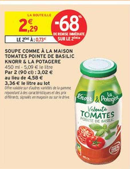 SOUPE COMME À LA MAISON TOMATES POINTE DE BASILIC KNORR & LA POTAGERE