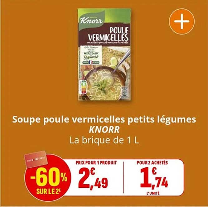 Soupe poule vermicelles petits légumes KNORR La brique de 1 L