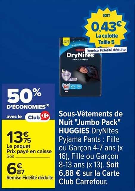 Sous-Vêtements de Nuit "Jumbo Pack" HUGGIES DryNites