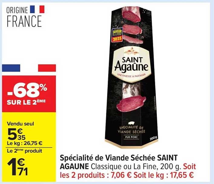 Spécialité de Viande Séchée SAINT AGAUNE Classique ou La Fine, 200 g