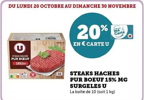 STEAKS HACHES PUR BOEUF 15% MG SURGELES U