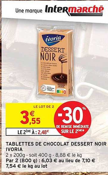 TABLETTES DE CHOCOLAT DESSERT NOIR IVORIA