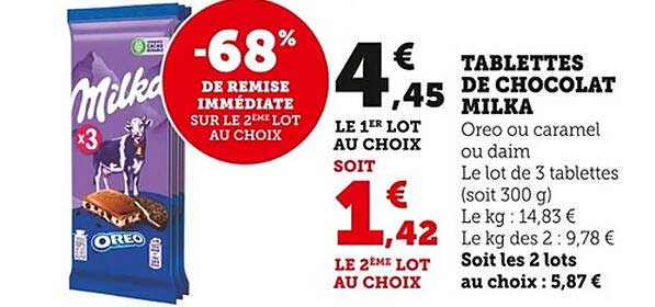 TABLETTES DE CHOCOLAT MILKA