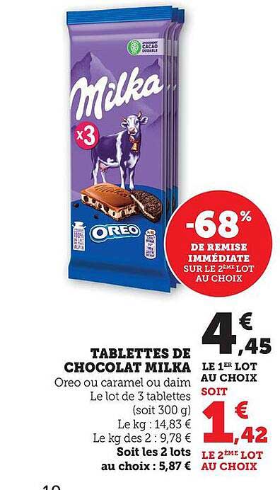 TABLETTES DE CHOCOLAT MILKA