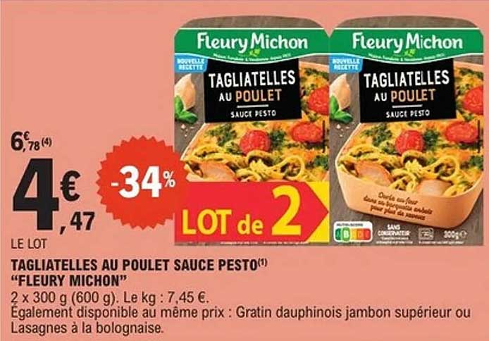 TAGIATELLES AU POULET SAUCE PESTO "FLEURY MICHON"
