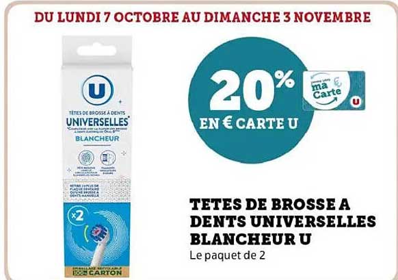 TETES DE BROSSE A DENTS UNIVERSELLES BLANCHER U