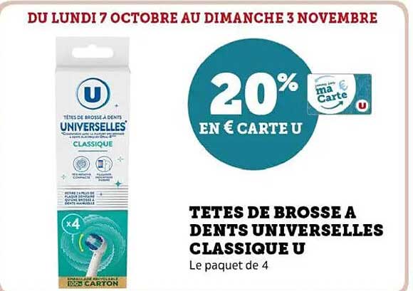 TETES DE BROSSE A DENTS UNIVERSSELLES CLASSIQUE U