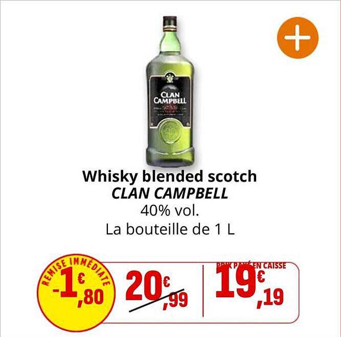 Whisky blended scotch CLAN CAMPBELL 40% vol. La bouteille de 1 L