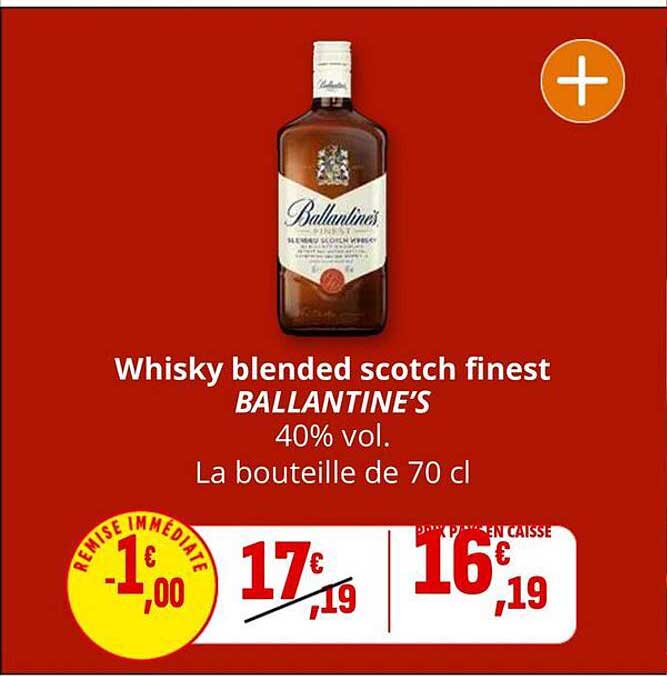 Whisky blended scotch finest BALLANTINE'S 40% vol. La bouteille de 70 cl