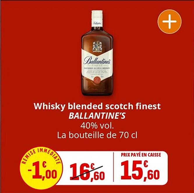 Whisky blended scotch finest BALLANTINE'S 40% vol. La bouteille de 70 cl