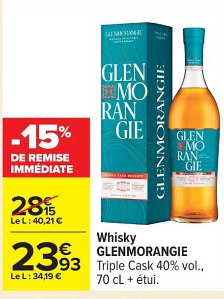 Whisky GLENMORANGIE Triple Cask 40% vol., 70 cL + étui.