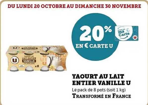 Yaourt au lait entier vanille U