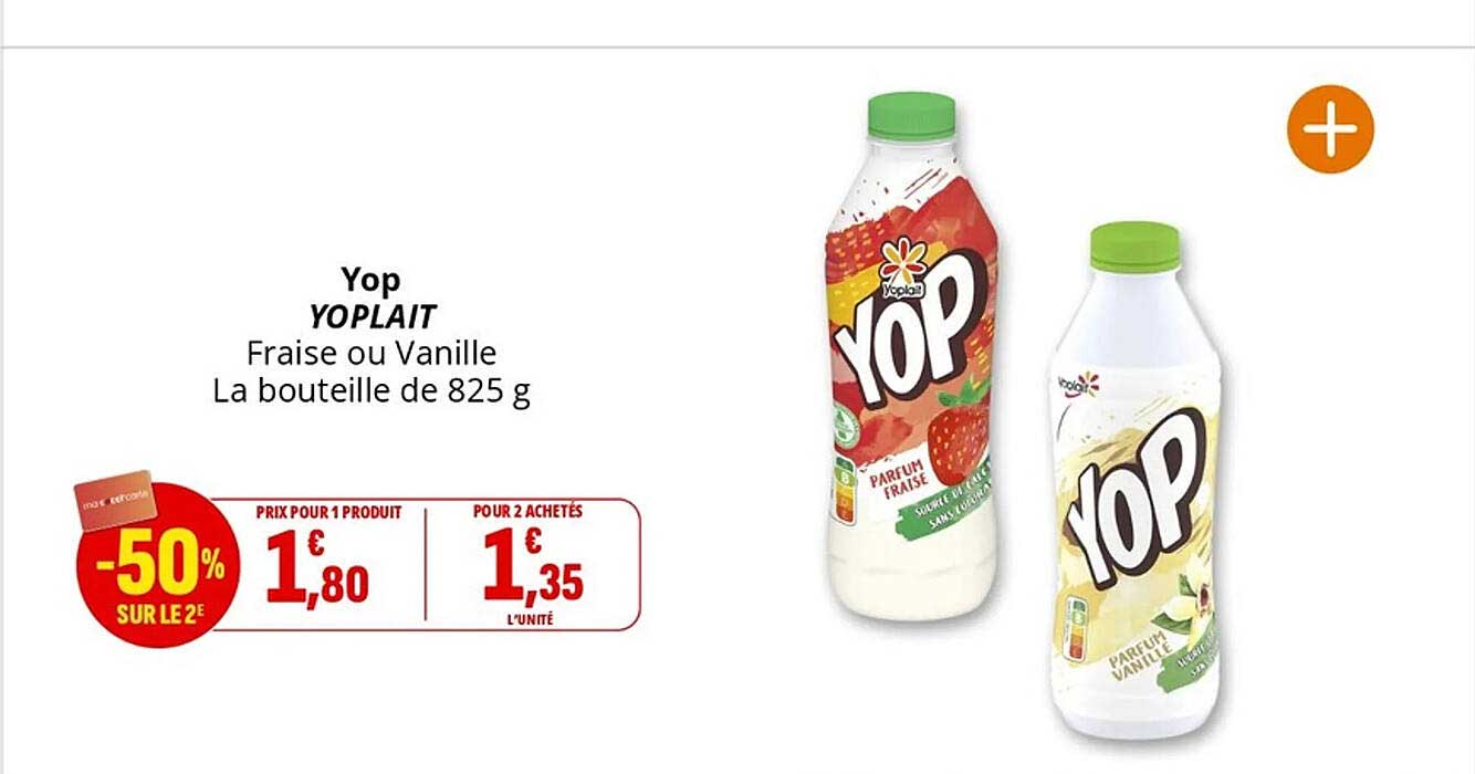 Yop YOPLAIT Fraise ou Vanille La bouteille de 825 g