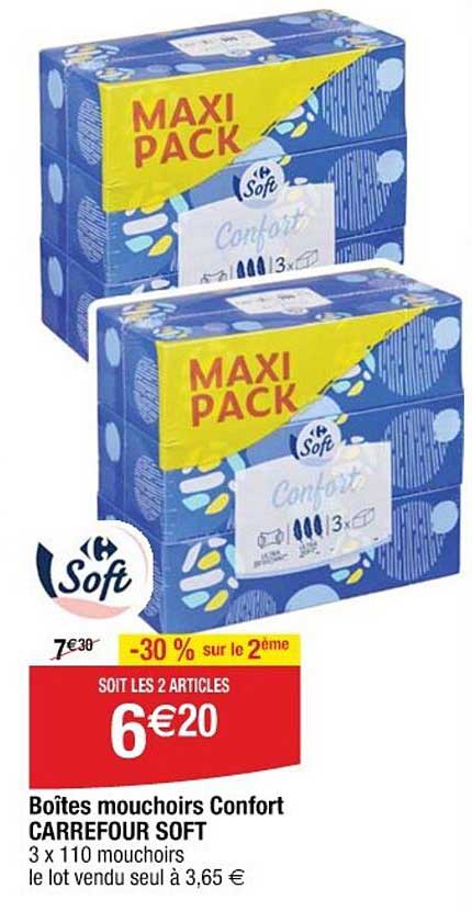 Boîtes mouchoirs Confort CARREFOUR SOFT