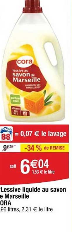 Cora Lessive liquide au savon de Marseille