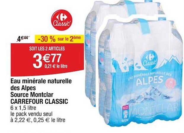 Eau minérale naturelle des Alpes Source Montclar CARREFOUR CLASSIC
