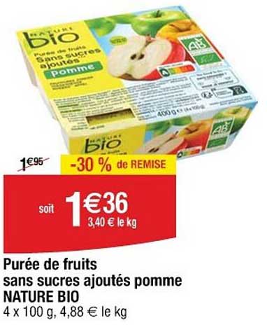 Purée de fruits sans sucres ajoutés pomme NATURE BIO